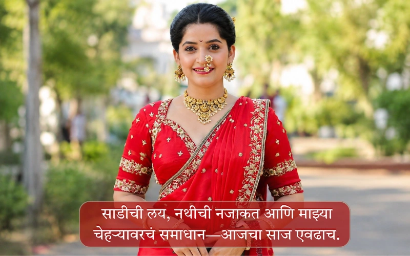 Saree With Nath Caption In Marathi